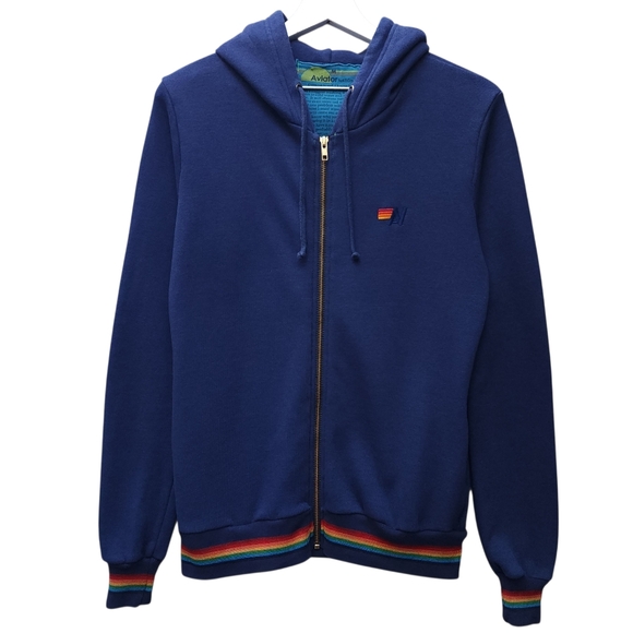 Aviator Nation Rainbow Rib Zip Up Hoodie in Navy - Picture 3 of 8